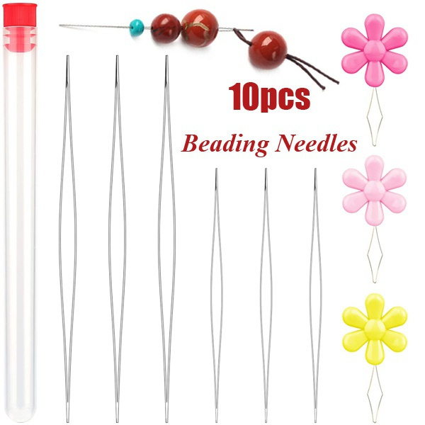 10Pcs Beading Needles Set 2 Sizes Long Straight Big Eye Beading Embroidery  Needles with Needle Bottle Bead Needle Threader for Jewelry Making